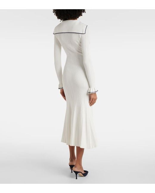 Self-Portrait White Ribbed-Knit Midi Dress