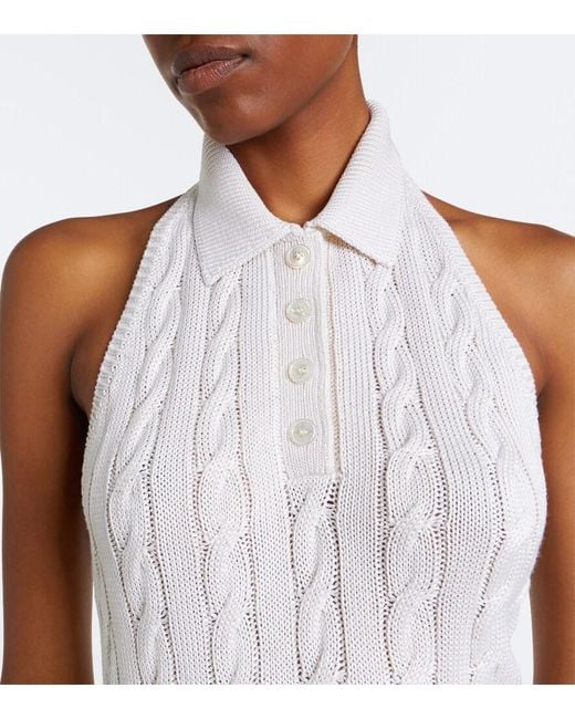 Ralph Lauren White Cable-Knit Silk Top