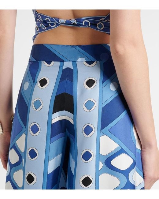 Emilio Pucci Blue Vivara High-Rise Silk Wide-Leg Pants
