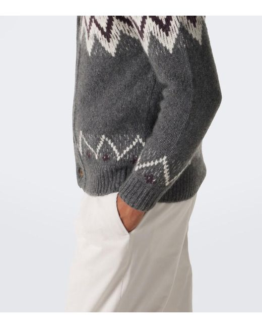 Eleventy Gray Cashmere And Silk Jacquard Cardigan for men