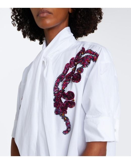 Dries Van Noten White Embroidered Cotton Poplin Midi Dress