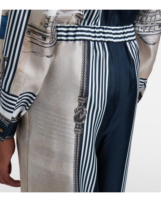 Max Mara Blue Printed Silk Twill Palazzo Pants