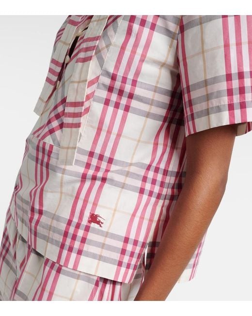 Burberry Pink Olea Check Cotton Blouse