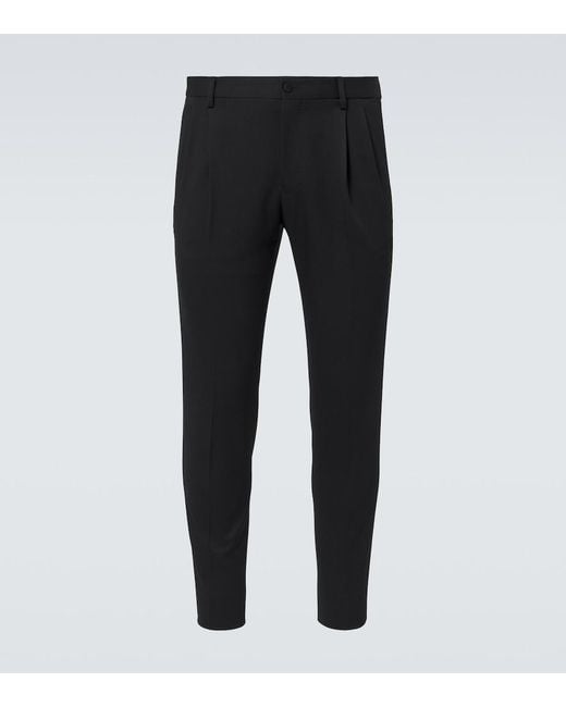 Dolce & Gabbana Black Wool-Blend Gabardine Tuxedo Pants for men