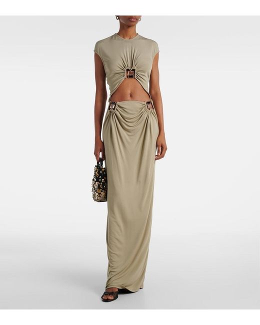 Christopher Esber Green Duo Bezel Quartz Jersey Maxi Dress