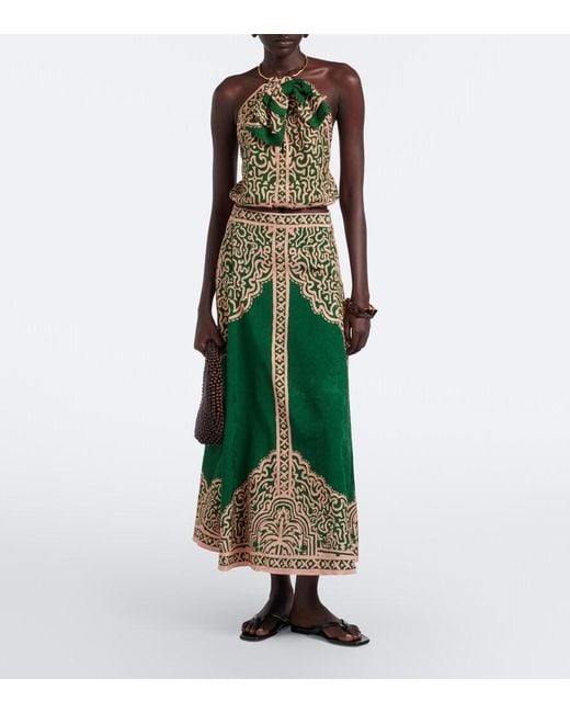 Johanna Ortiz Green Printed Maxi Skirt