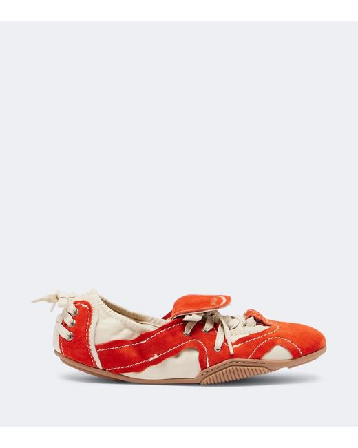Acne Red Bilaria Leather And Suede Sneakers