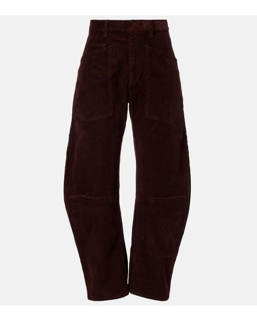 Nili Lotan Red Shon Mid-Rise Barrel-Leg Pants