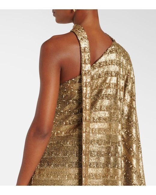 ‎Taller Marmo Natural Gilded Ubud Scarf-Detail Sequined Gown