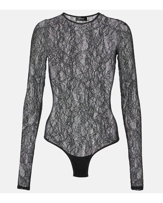 Wardrobe NYC Gray Floral Lace Bodysuit