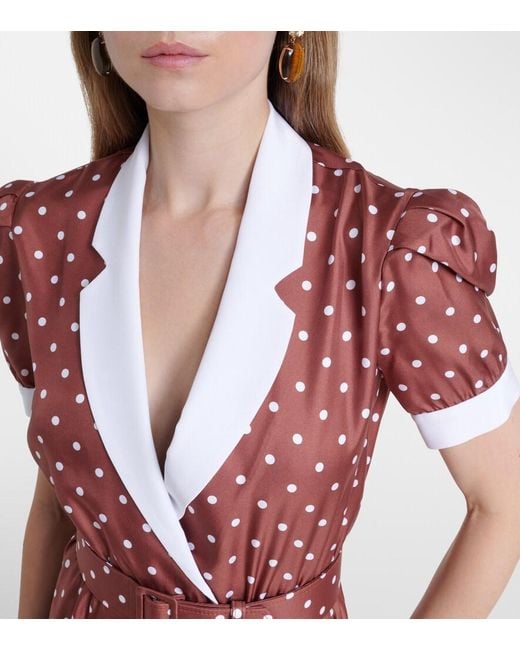 Rodarte Brown Belted Polka-Dot Silk Twill Midi Dress