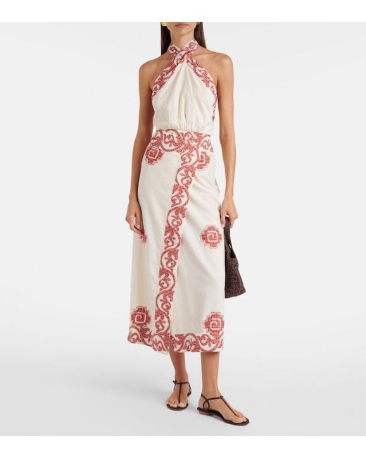 Johanna Ortiz Pink Printed Cotton Midi Dress