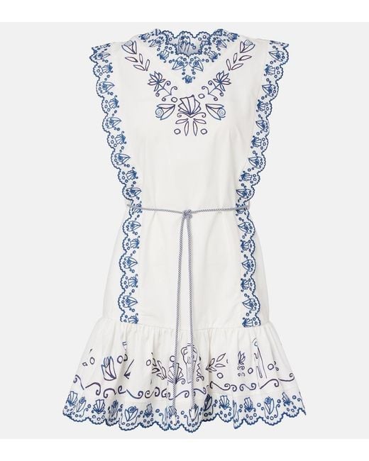 ALÉMAIS Blue Leela Embroidered Cotton Minidress