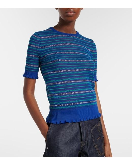 J.W. Anderson Blue Striped Cotton-Blend T-Shirt