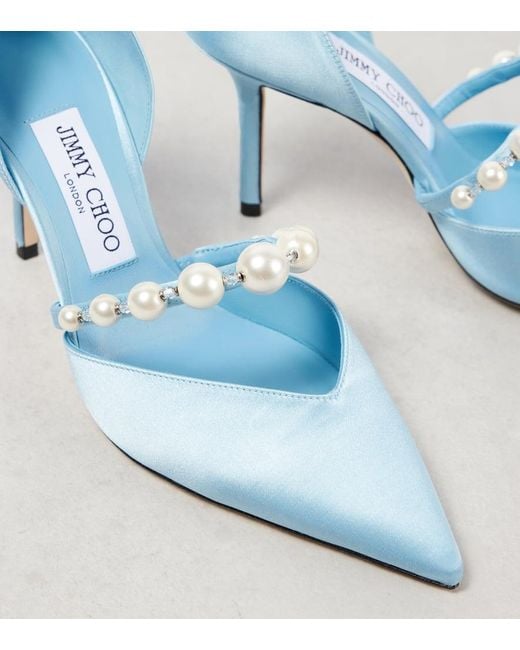 Jimmy Choo Blue Pumps Aurelie 85 Aus Satin Mit Zierperlen