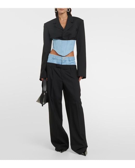Dion Lee Black Wool And Denim Bustier Blazer