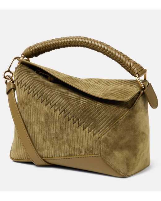 Loewe Metallic Puzzle Edge Small Suede Shoulder Bag