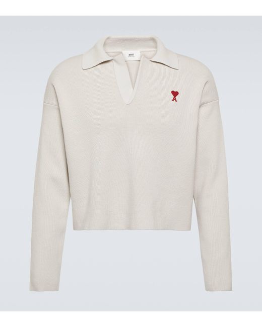 AMI White Ami De Cour Cotton-blend Polo Sweater for men