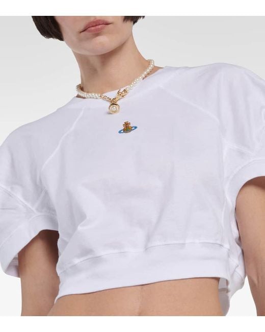 T-shirt cropped Orb in jersey di cotone di Vivienne Westwood in White