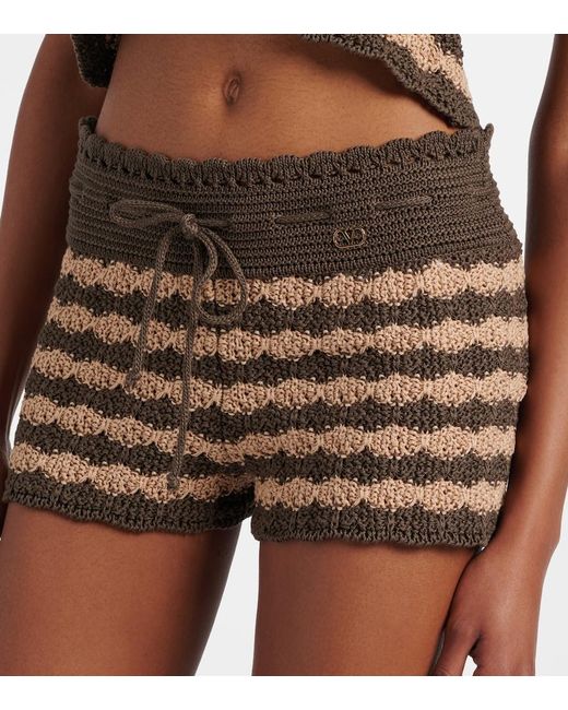 Valentino Brown Striped Knitted Cotton Shorts