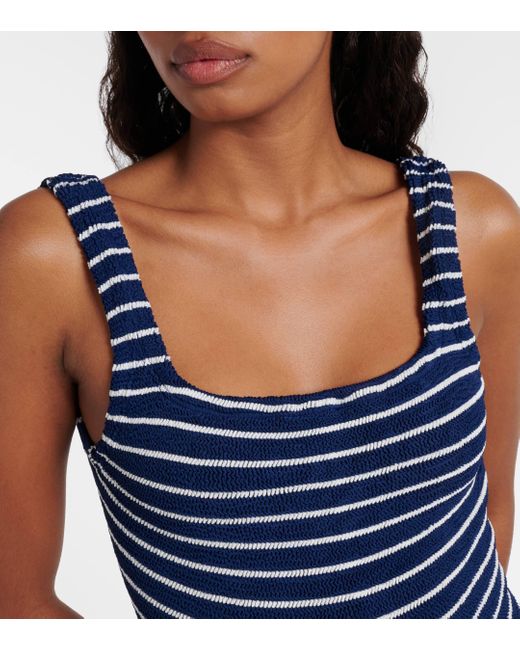 Hunza G Blue Square Neck Striped Swimsuit