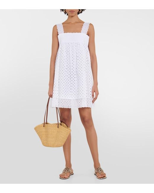 Tory Burch White Cotton Broderie Anglaise Minidress