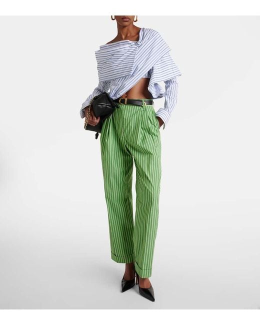 Pantaloni regular in popeline di cotone di Dries Van Noten in Green