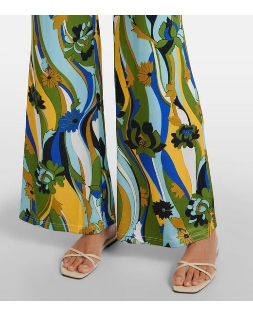 Christopher Esber Blue Acidic Floral Jersey Wide-Leg Pants