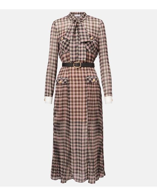 Self-Portrait Multicolor Checked Chiffon Midi Dress