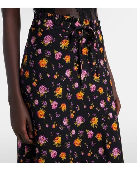 Dolce & Gabbana Black Floral Silk-Blend Charmeuse Maxi Skirt
