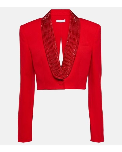 Area Red Crystal-embellished Cropped Blazer
