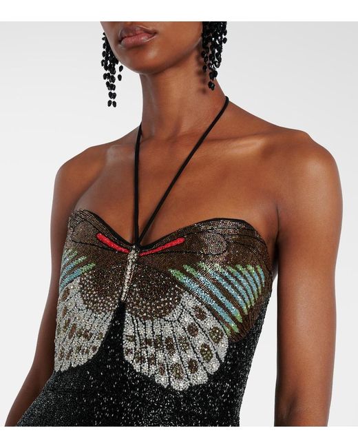 Clio Peppiatt Black Mariposa Embellished Halterneck Gown