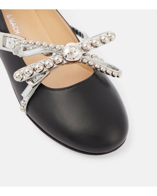 Mach & Mach Black Embellished Leather Ballet Flats