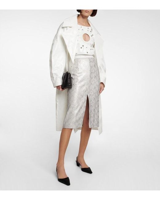 JACQUES WEI White Sequined Snake-Effect Midi Skirt