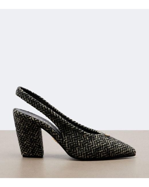 Prada Black Herringbone Slingback Pumps