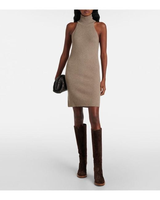 Lisa Yang Natural Carmen Ribbed-Knit Cashmere Minidress