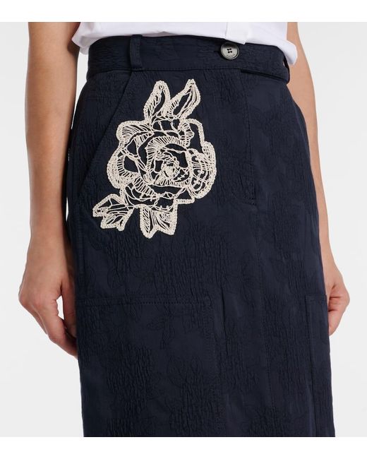Jupe Midi A Fleurs En Jacquard De Coton Melange Erdem en coloris Blue