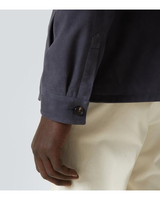 Loro Piana Blue Lowe Suede Overshirt for men