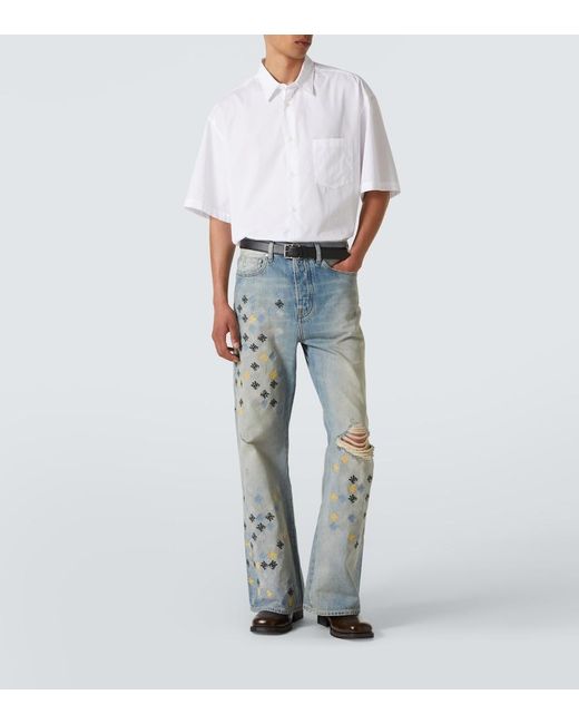 Amiri Blue Ma Quad Embroidered Flared Jeans for men