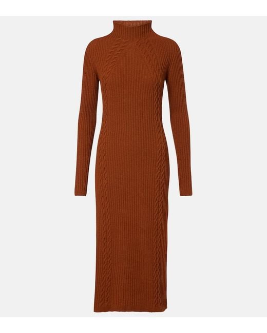 Max Mara Brown Zelanda Wool-Blend Midi Dress