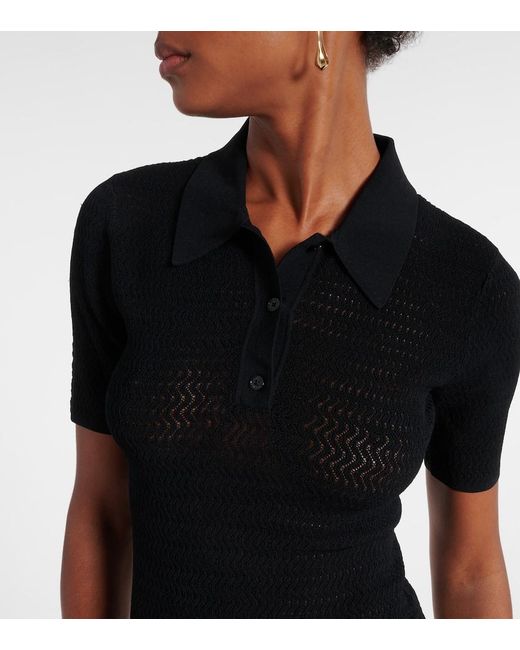 Victoria Beckham Black Polohemd Aus Pointelle-Strick