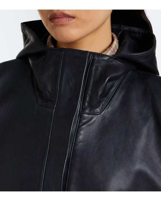 Rohe Black Hooded Oversized Leather Jacket