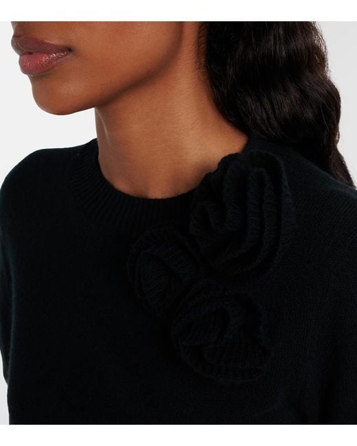 Jardin Des Orangers Black Floral-Applique Wool And Cashmere Sweater