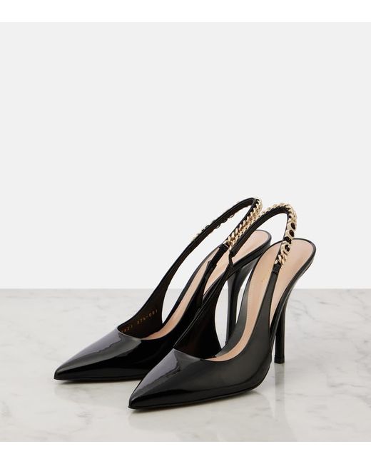 Gucci Black 'Signoria' Slingback Pumps With Logo Lettering Plaque On The Strap And High Heel