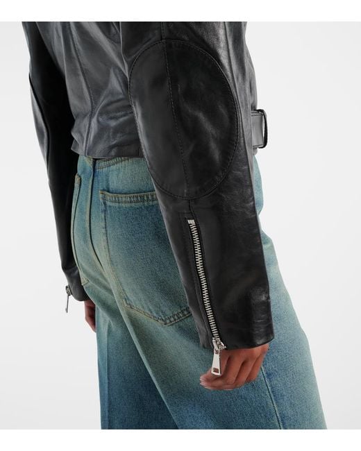 Victoria Beckham Black Cropped-Bikerjacke Aus Leder