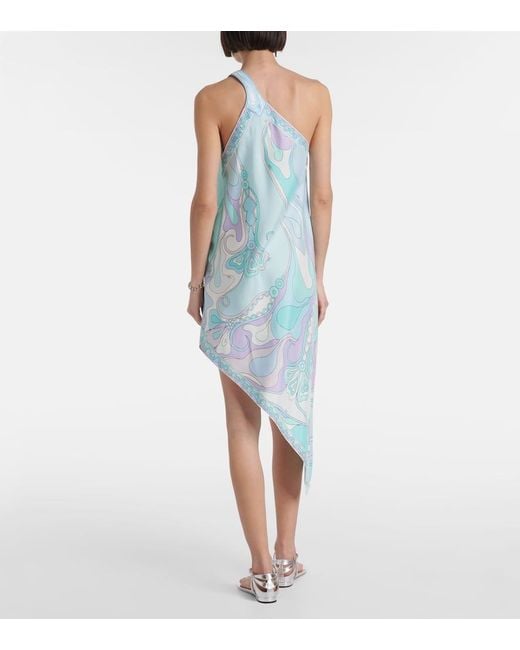Emilio Pucci Blue Orchidee Asymmetric Silk Twill Minidress
