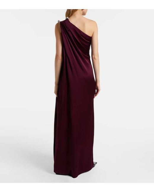 Stella McCartney Purple One-Shoulder-Robe Aus Satin Mit Kristallen