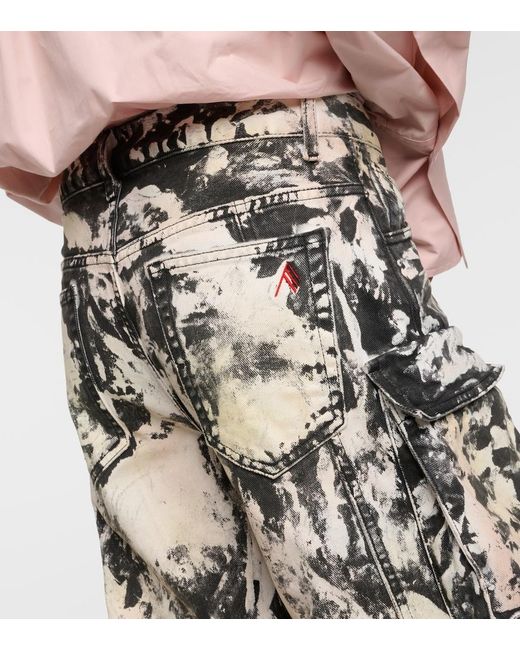 The Attico Metallic Fern Printed Mid-Rise Cargo Jeans