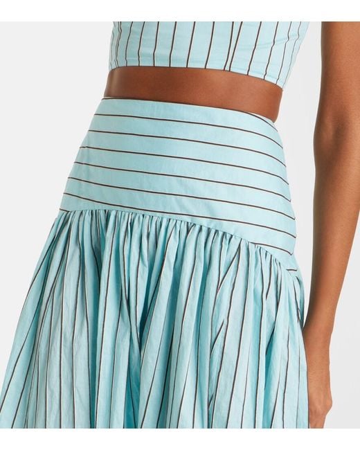 Staud Blue Procida Striped Cotton-Blend Maxi Skirt