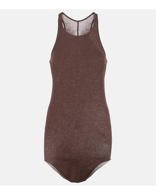 Rick Owens Brown Ribbed-Knit Cotton Tank Top